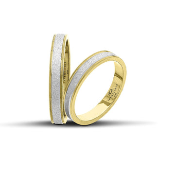 Δίχρωμες βέρες γάμου 3.5 mm λευκόχρυσες ματ με χρυσό λουστρέ φινίρισμα, χειροποίητες βέρες ελληνικής κατασκευής